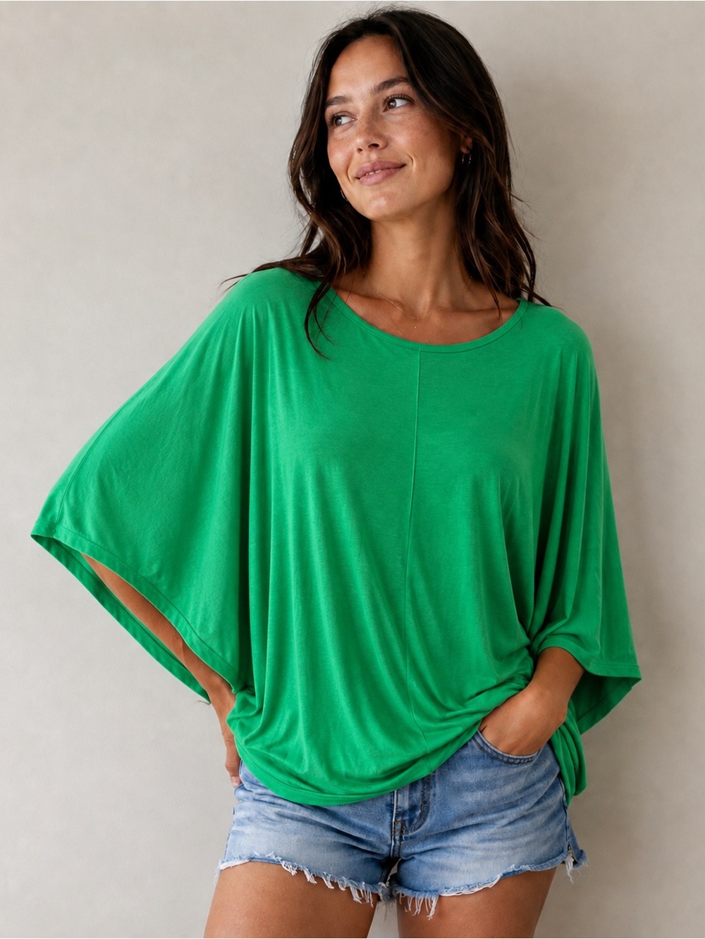 white birch Bright Green Dolman Sleeve Tunic Top Oversized